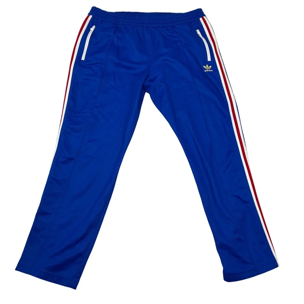 Adidas Track Pants Mens 2XL Blue Red White Stripes Trefoil Logo Athletic Joggers